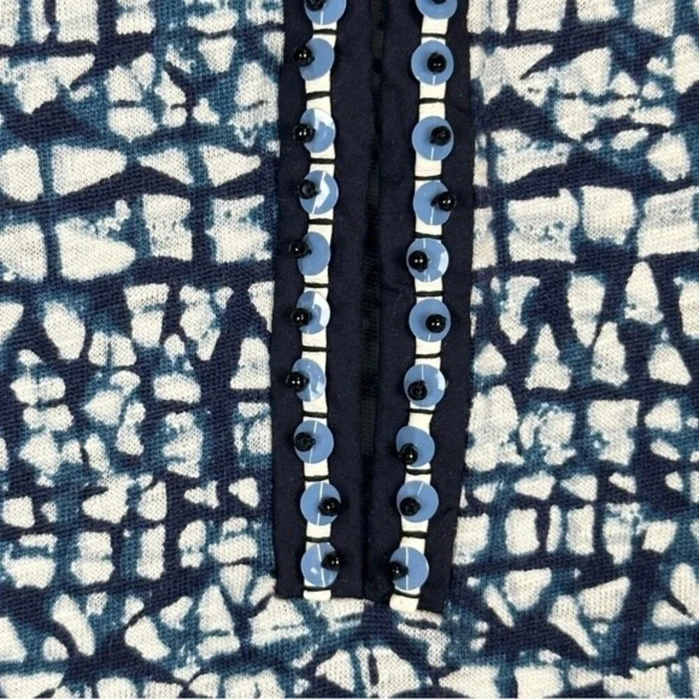 Tory Burch Linen Indigo Beaded Short Sleeve Tunic S